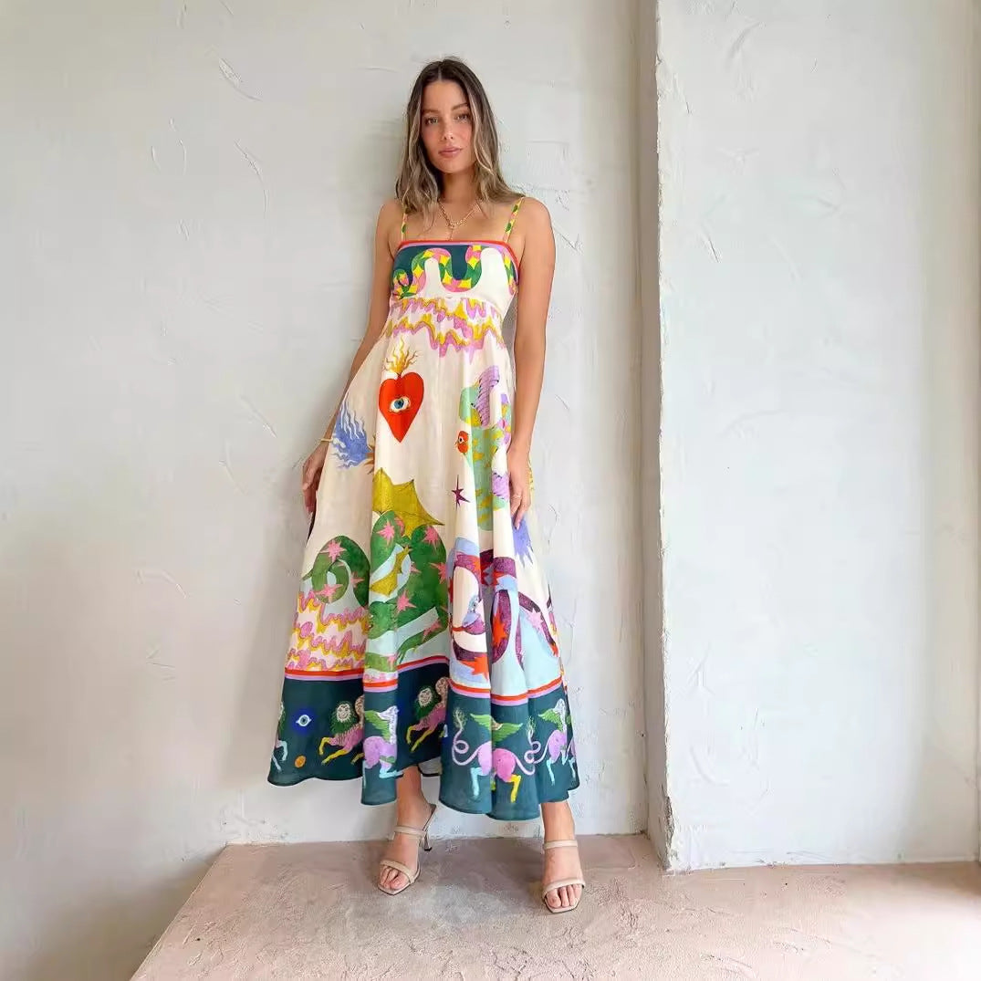 Salomé | Robe à bretelles avec imprimé cœur