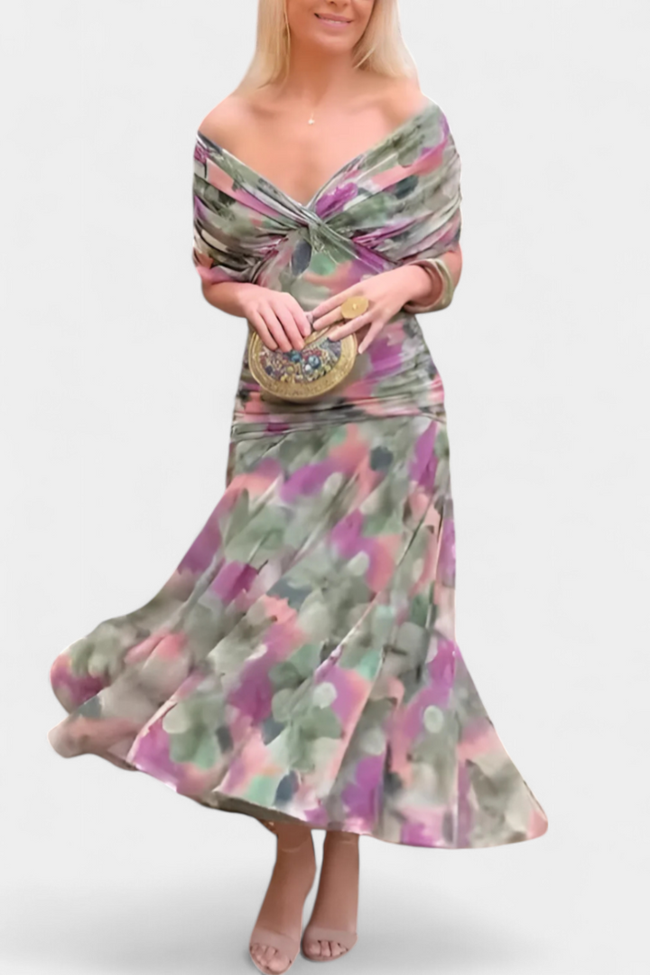 Alondra | Robe longue à col en V et à fleurs