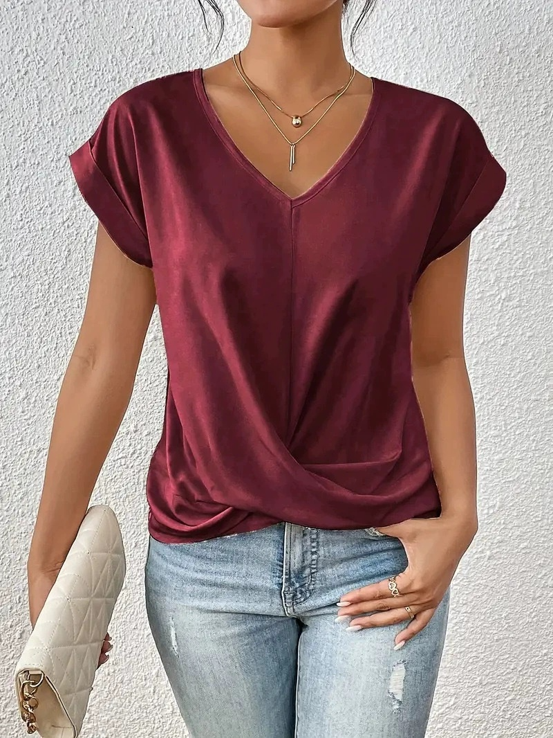 Celest - T-shirt décontracté à col en V confortable