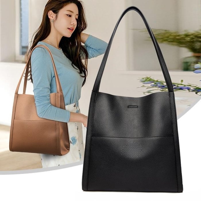 Sac à épaule en cuir véritable de couleur unie et simple