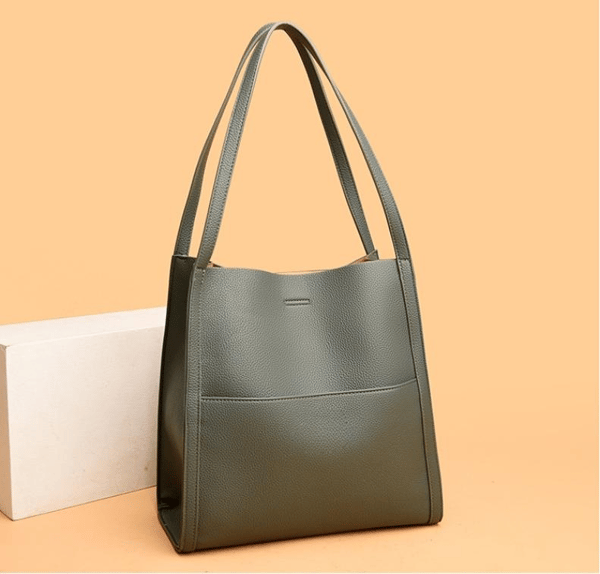Sac à épaule en cuir véritable de couleur unie et simple