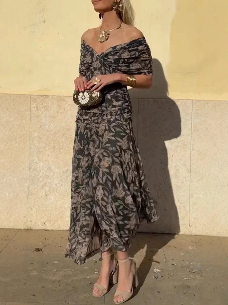 Serena™ | Robe Longue Fleurie Off-Shoulder