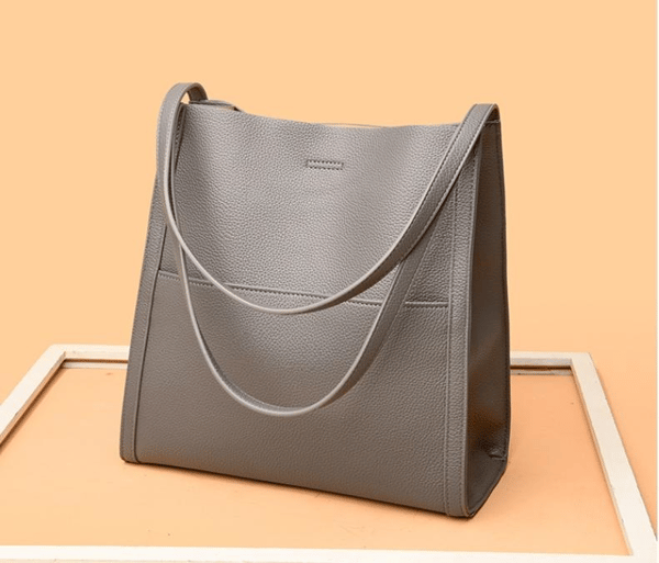 Sac à épaule en cuir véritable de couleur unie et simple