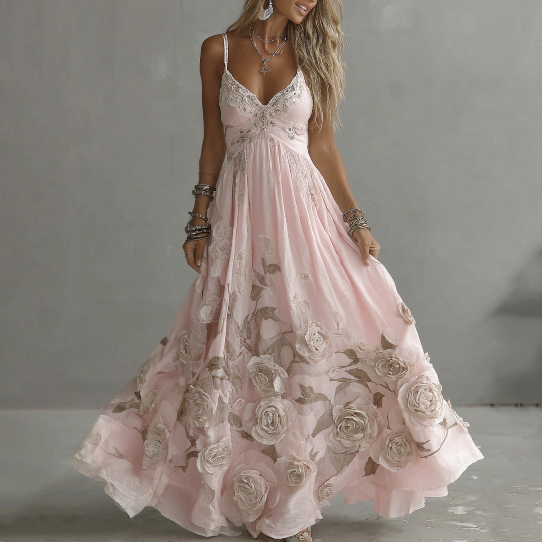 Adeluna - Robe Longue Avec Rose Vintage et Broderies