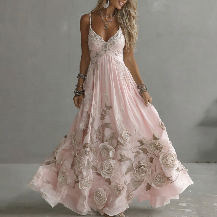Adeluna - Robe Longue Avec Rose Vintage et Broderies