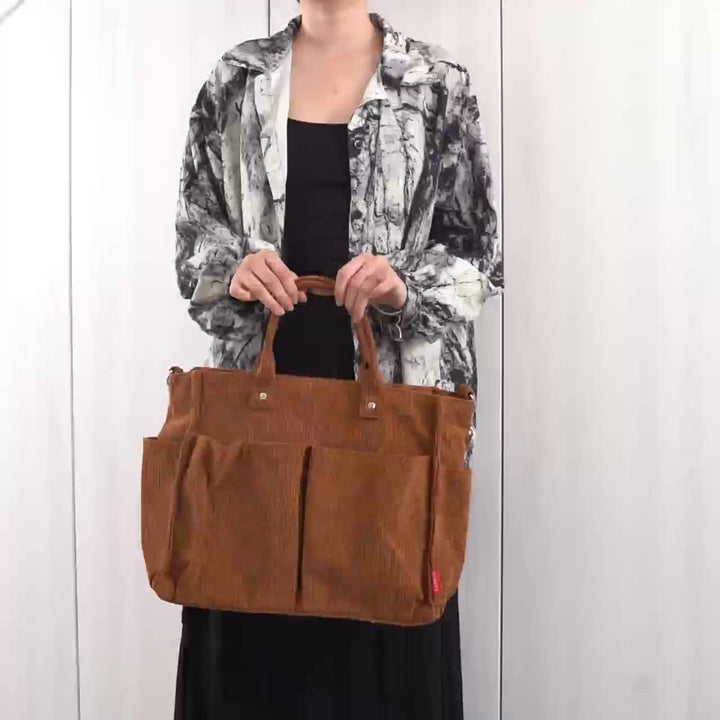 Sac Tote en Velours Côtelé avec Poches