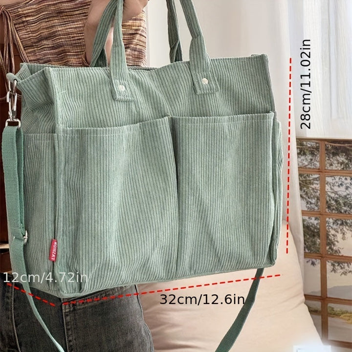 Sac Tote en Velours Côtelé avec Poches