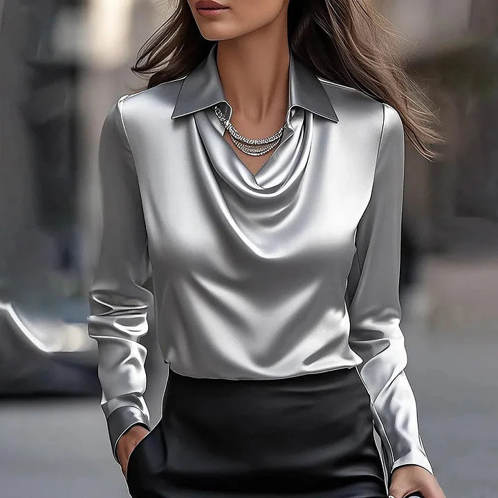Brigitte | Chemisier Élégant En Satin Avec Décolleté Drapé