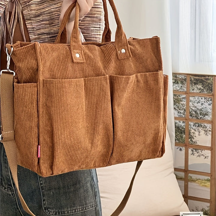 Sac Tote en Velours Côtelé avec Poches