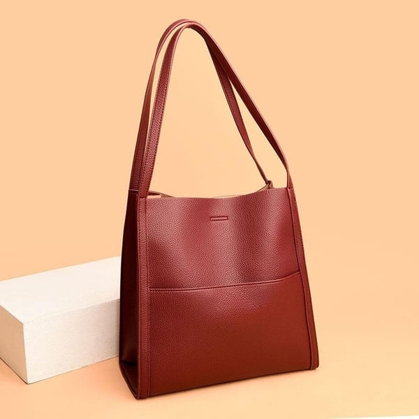 Sac à épaule en cuir véritable de couleur unie et simple