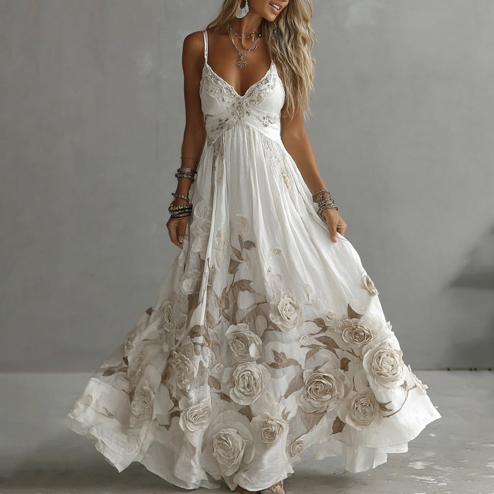 Adeluna - Robe Longue Avec Rose Vintage et Broderies