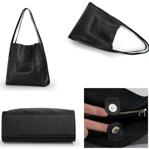 Sac à épaule en cuir véritable de couleur unie et simple