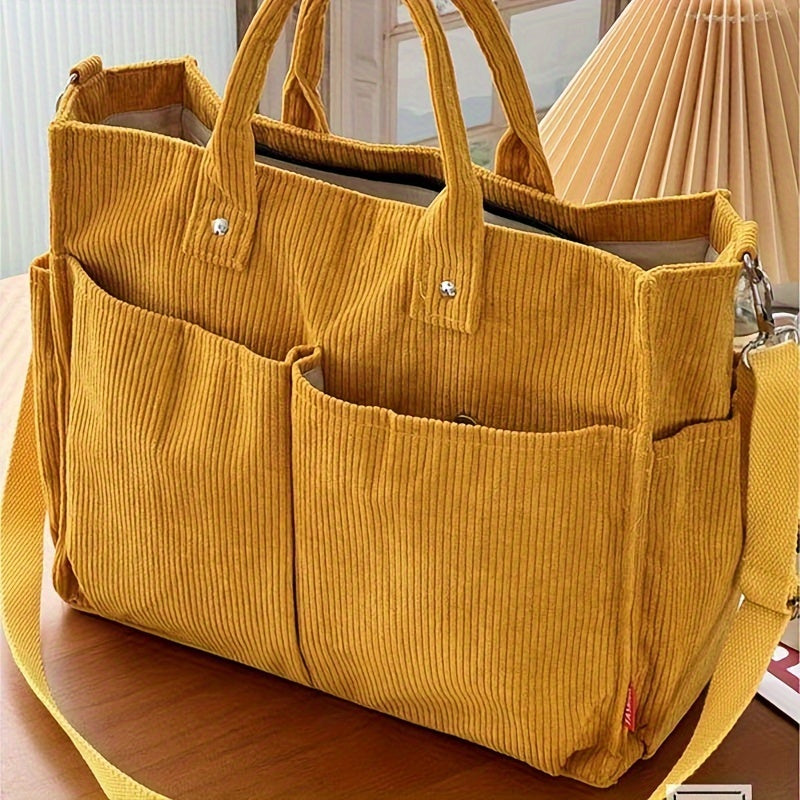 Sac Tote en Velours Côtelé avec Poches
