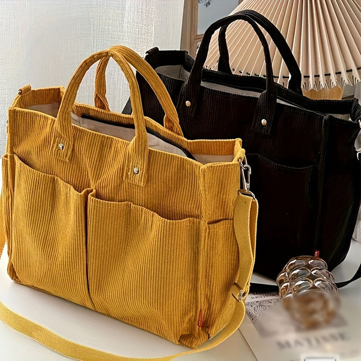 Sac Tote en Velours Côtelé avec Poches