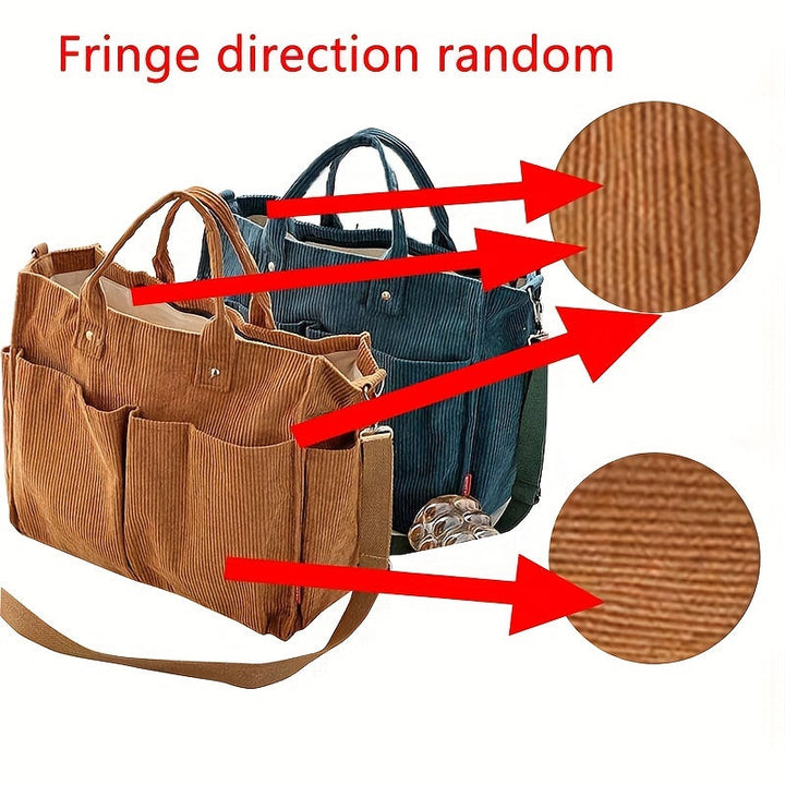 Sac Tote en Velours Côtelé avec Poches