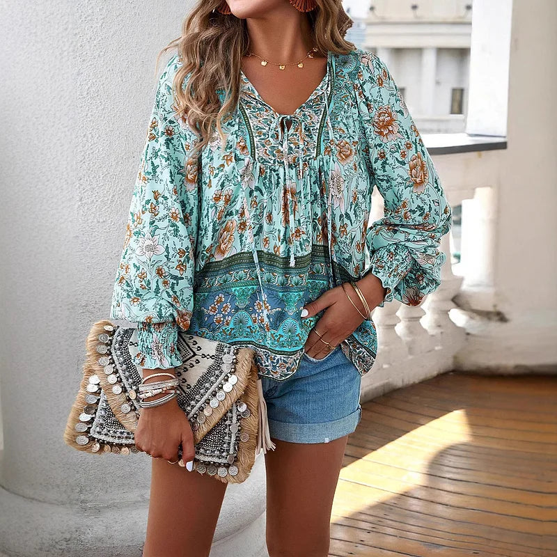 Sallie™ | Top Bohème Fluide à Motif Fleuri