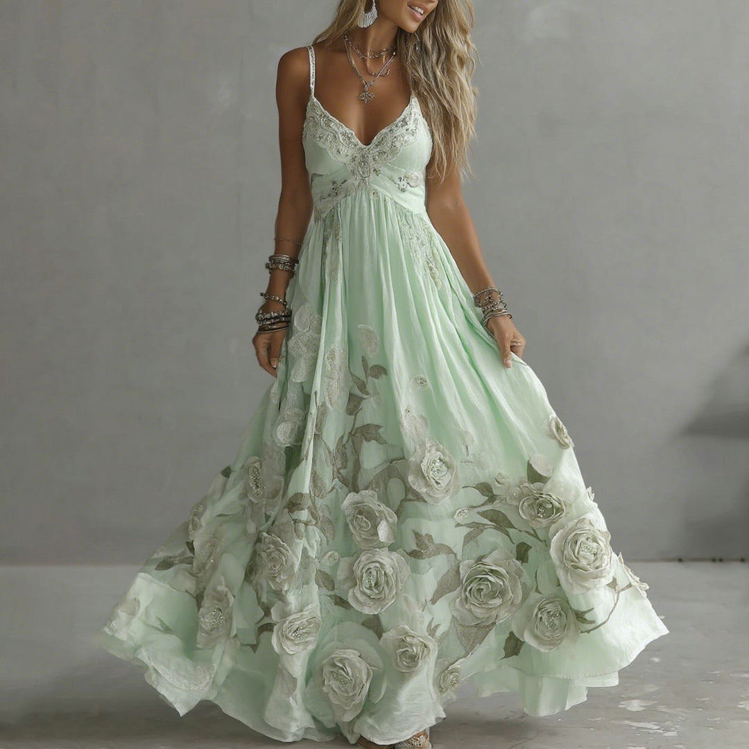 Adeluna - Robe Longue Avec Rose Vintage et Broderies