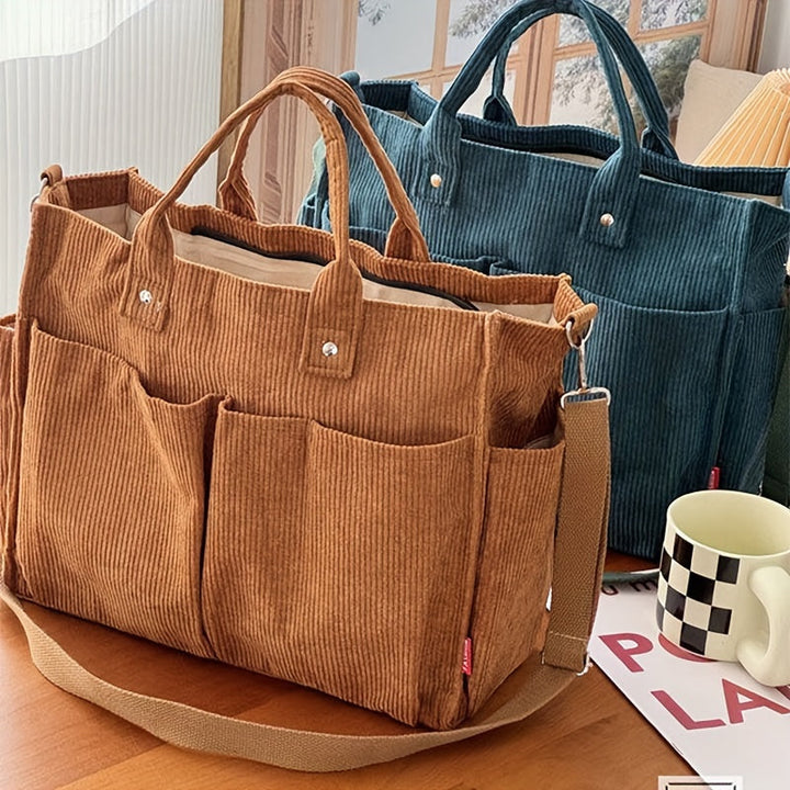 Sac Tote en Velours Côtelé avec Poches