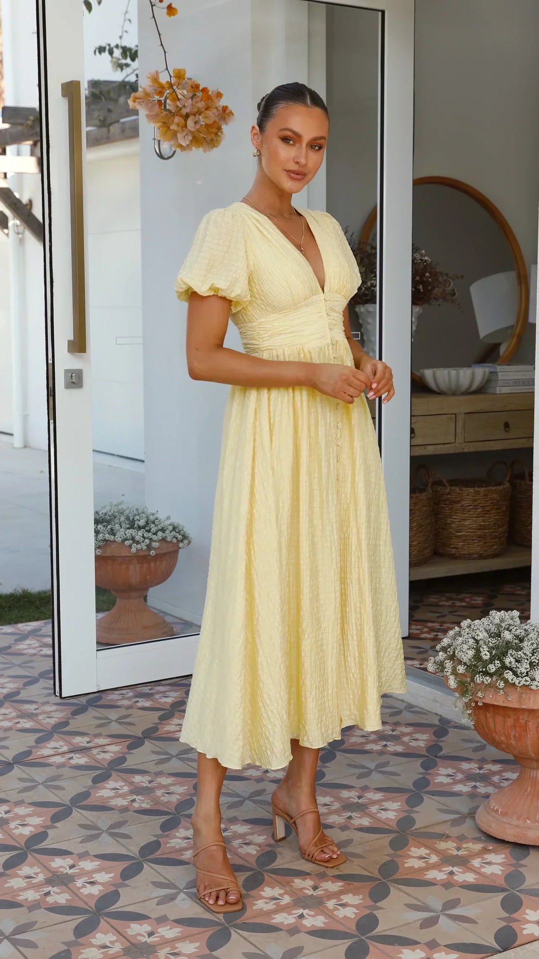 Caterina™ | Robe Rose avec Manches Bouffantes