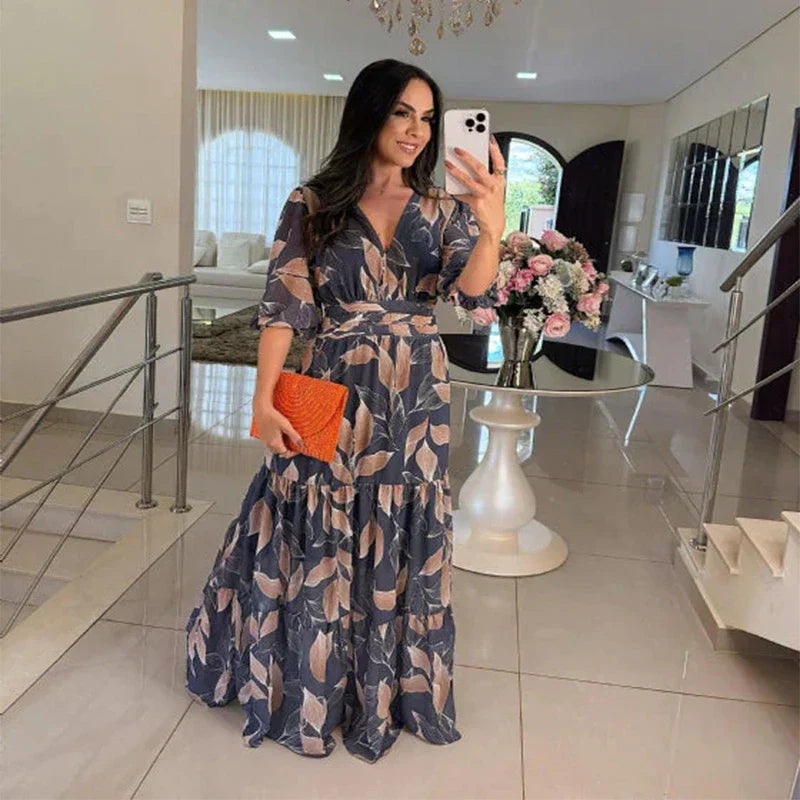 Camille | Robe longue florale à coupe confortable pour des journées élégantes