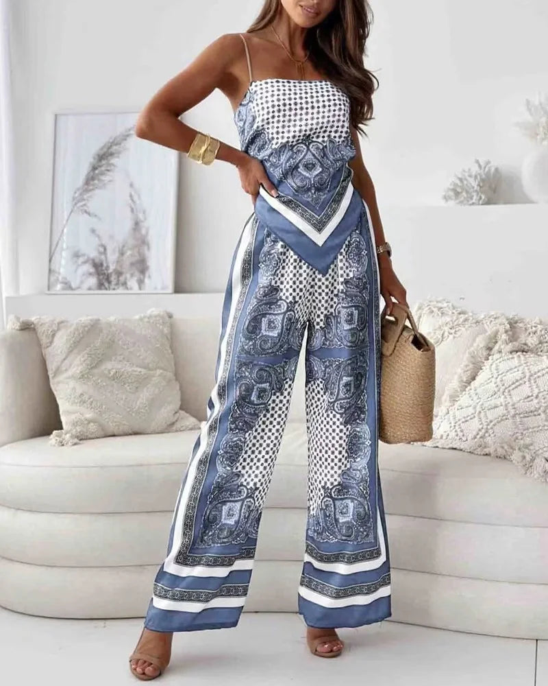 Alya | Ensemble élégant deux pièces avec gilet et pantalon imprimé avec lacets
