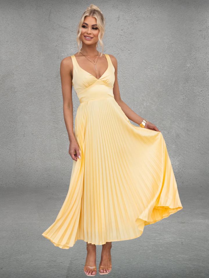 Chiara™ | Robe Midi Plissée Jaune