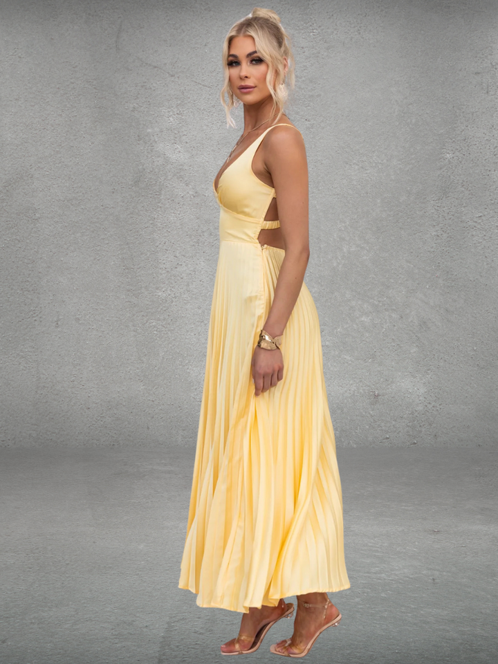 Chiara™ | Robe Midi Plissée Jaune