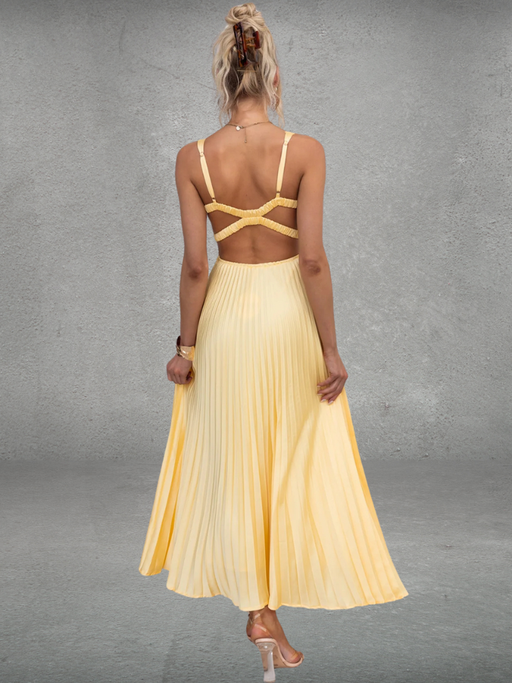 Chiara™ | Robe Midi Plissée Jaune