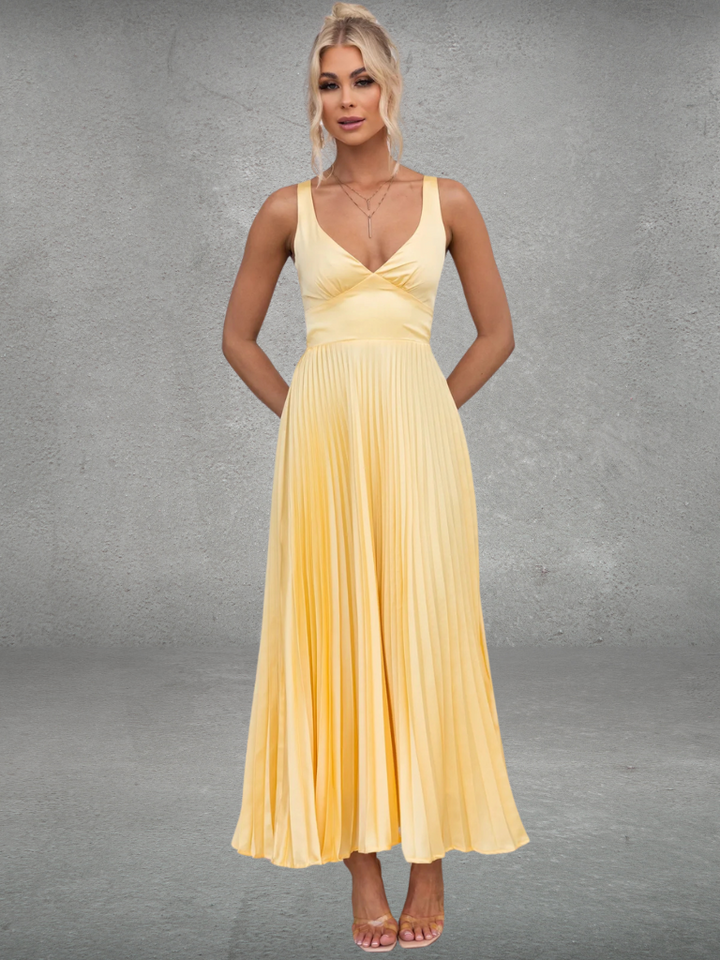 Chiara™ | Robe Midi Plissée Jaune