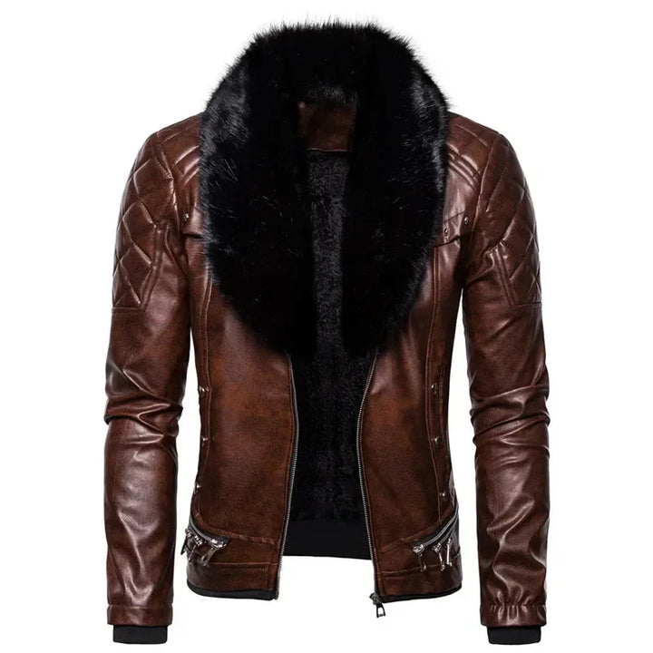 Thiago™ | Blouson aviateur marron avec col en fourrure noire