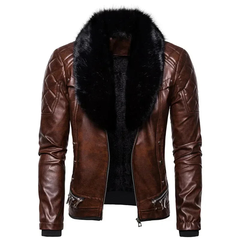 Thiago™ | Blouson aviateur marron avec col en fourrure noire