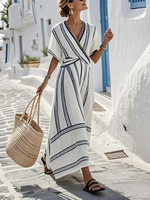 Robe en lin élégante à col croisé