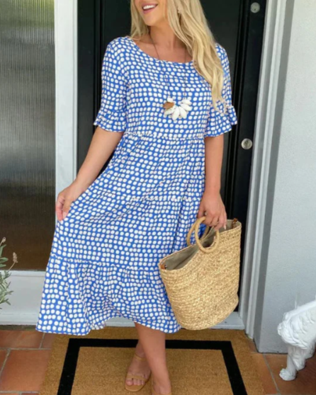 Zora | Robe Midi à Manches Courtes Sable