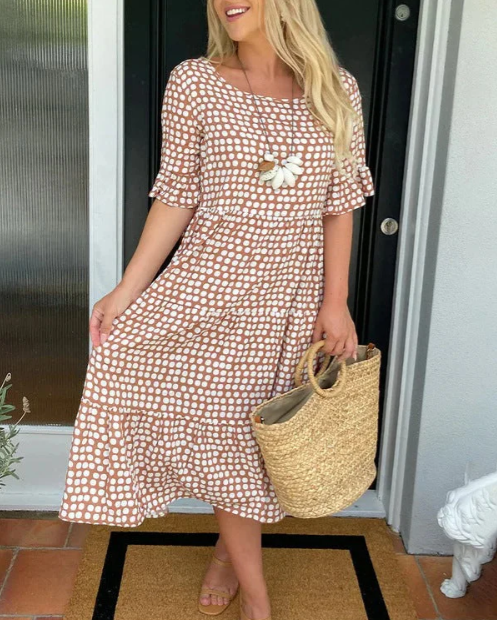 Zora | Robe Midi à Manches Courtes Sable