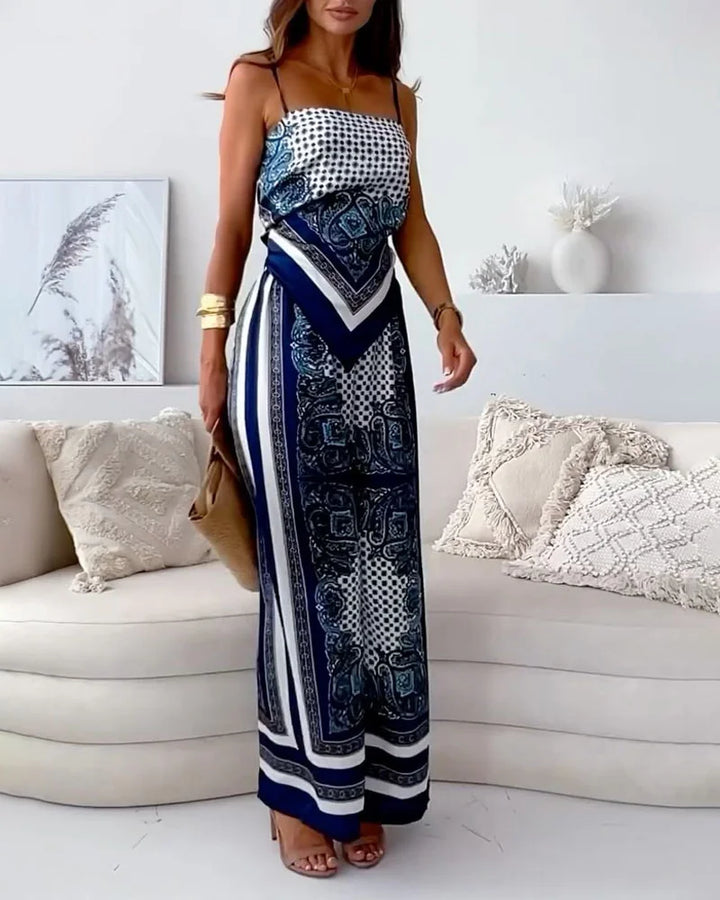 Alya | Ensemble élégant deux pièces avec gilet et pantalon imprimé avec lacets