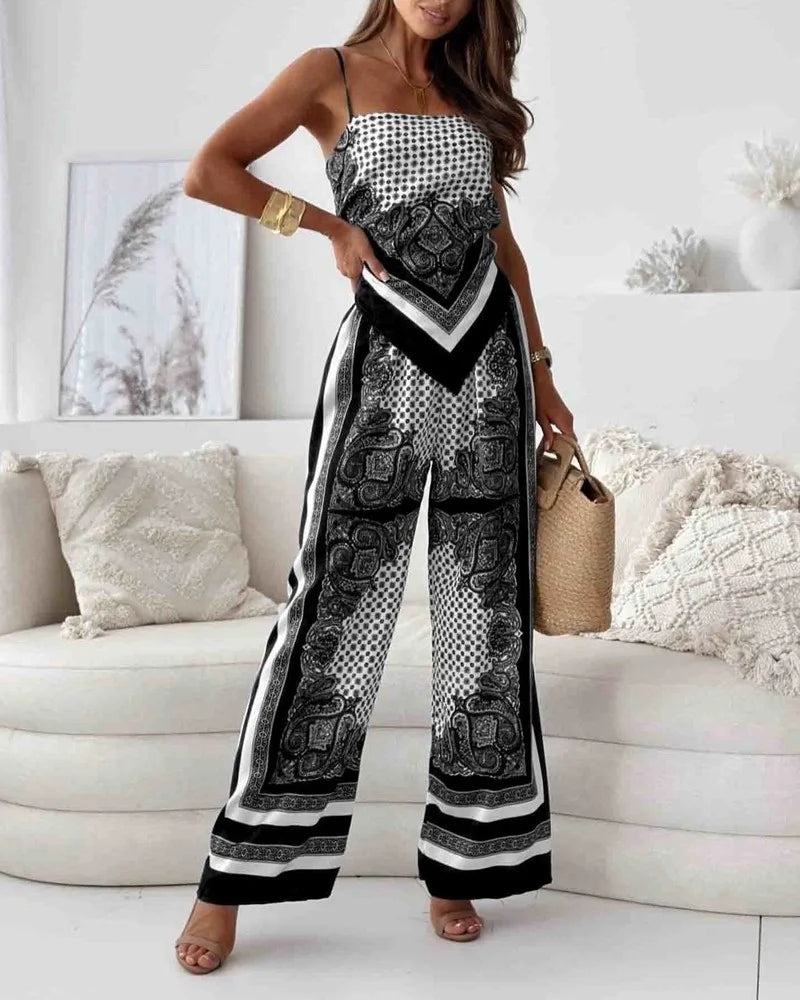 Alya | Ensemble élégant deux pièces avec gilet et pantalon imprimé avec lacets