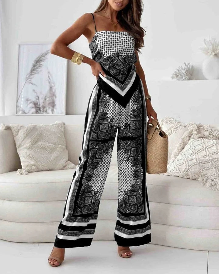 Alya | Ensemble élégant deux pièces avec gilet et pantalon imprimé avec lacets