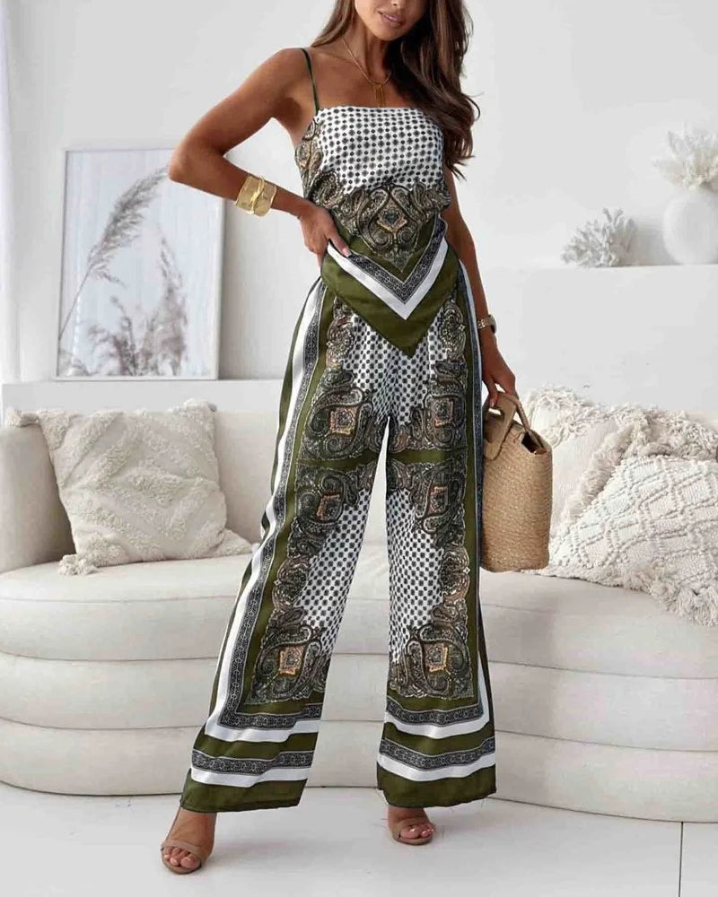 Alya | Ensemble élégant deux pièces avec gilet et pantalon imprimé avec lacets