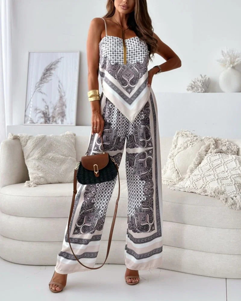 Alya | Ensemble élégant deux pièces avec gilet et pantalon imprimé avec lacets