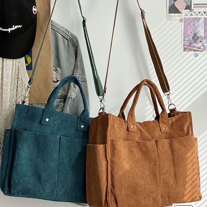 Sac Tote en Velours Côtelé avec Poches