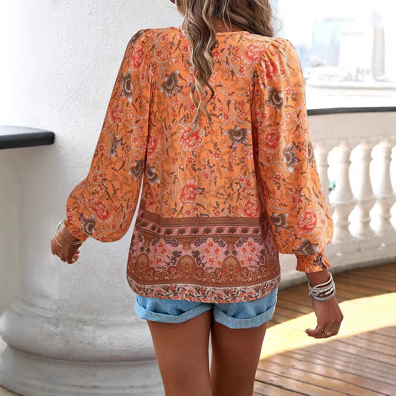 Sallie™ | Top Bohème Fluide à Motif Fleuri