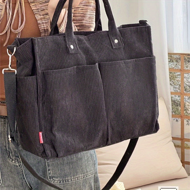 Sac Tote en Velours Côtelé avec Poches