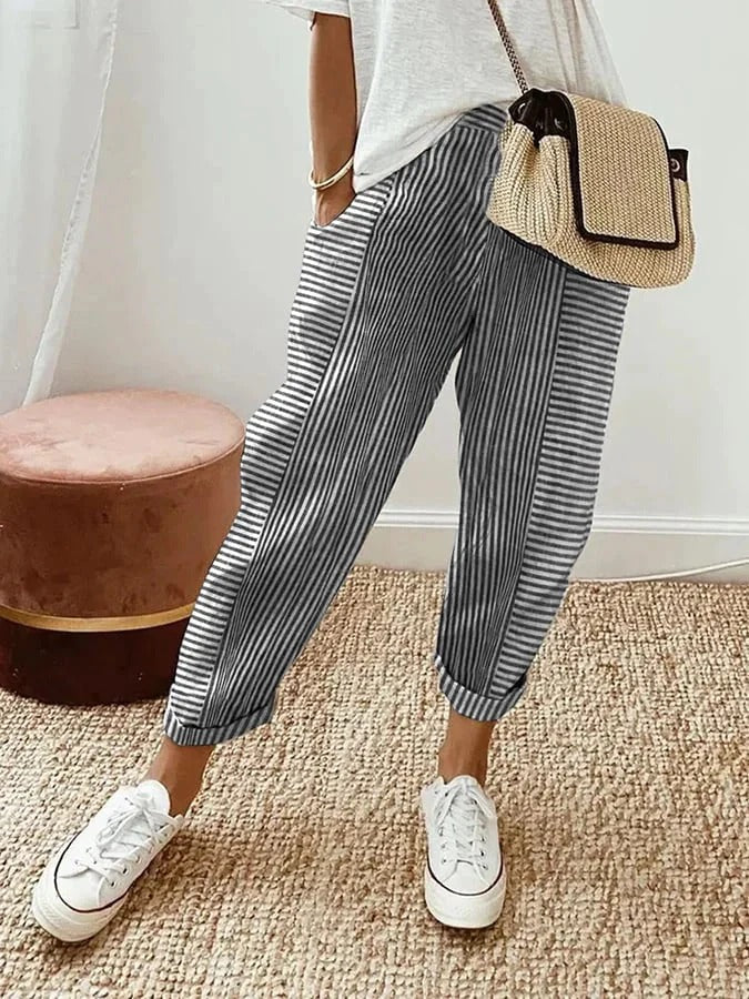 Cajsa - Pantalons Rayés en Coton
