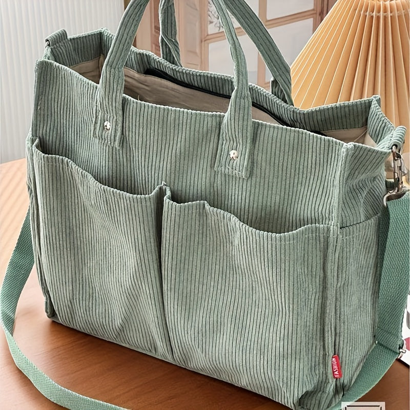 Sac Tote en Velours Côtelé avec Poches
