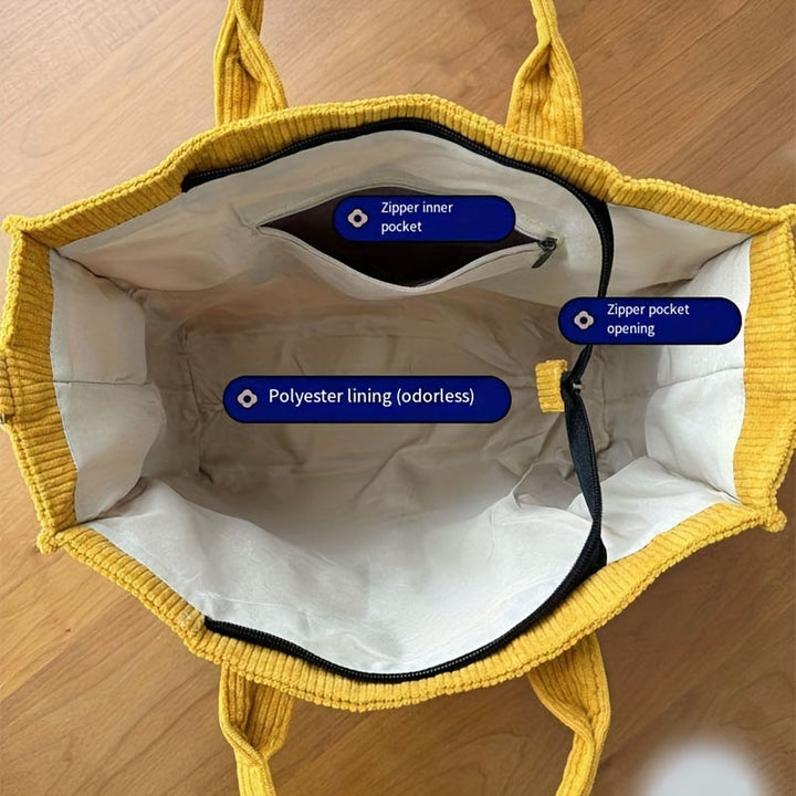Sac Tote en Velours Côtelé avec Poches