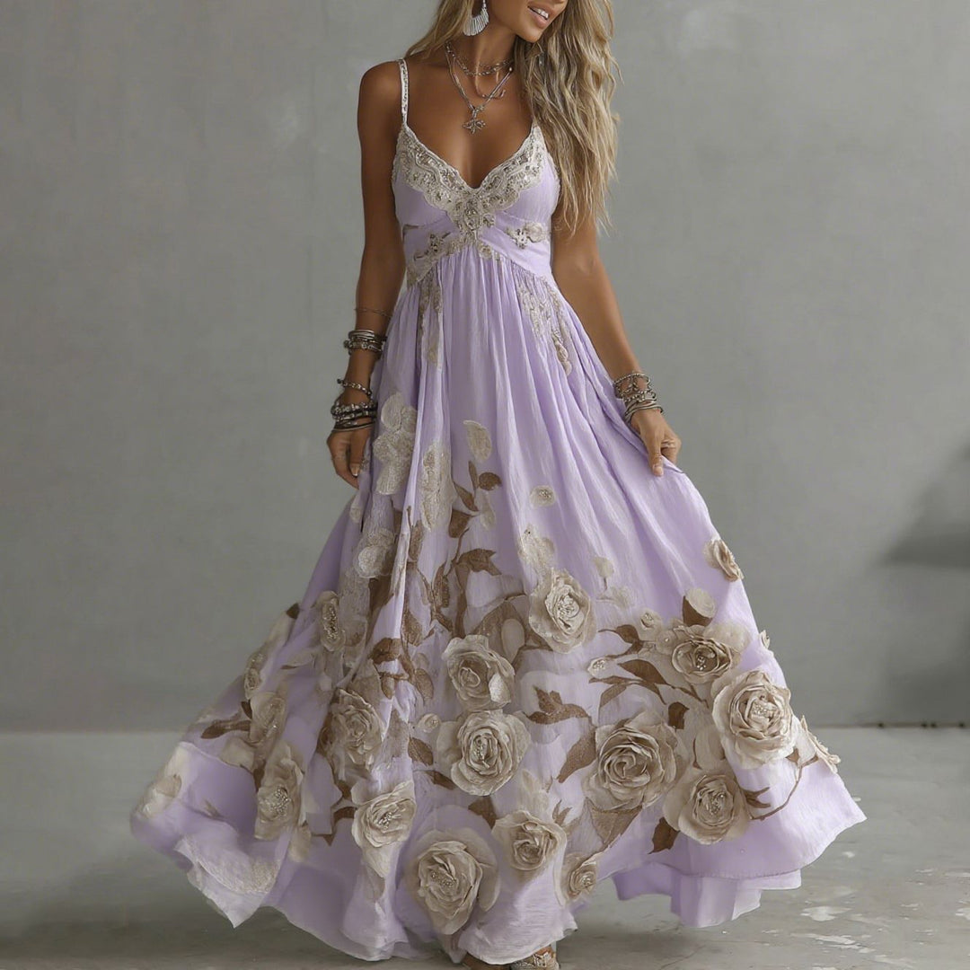 Adeluna - Robe Longue Avec Rose Vintage et Broderies