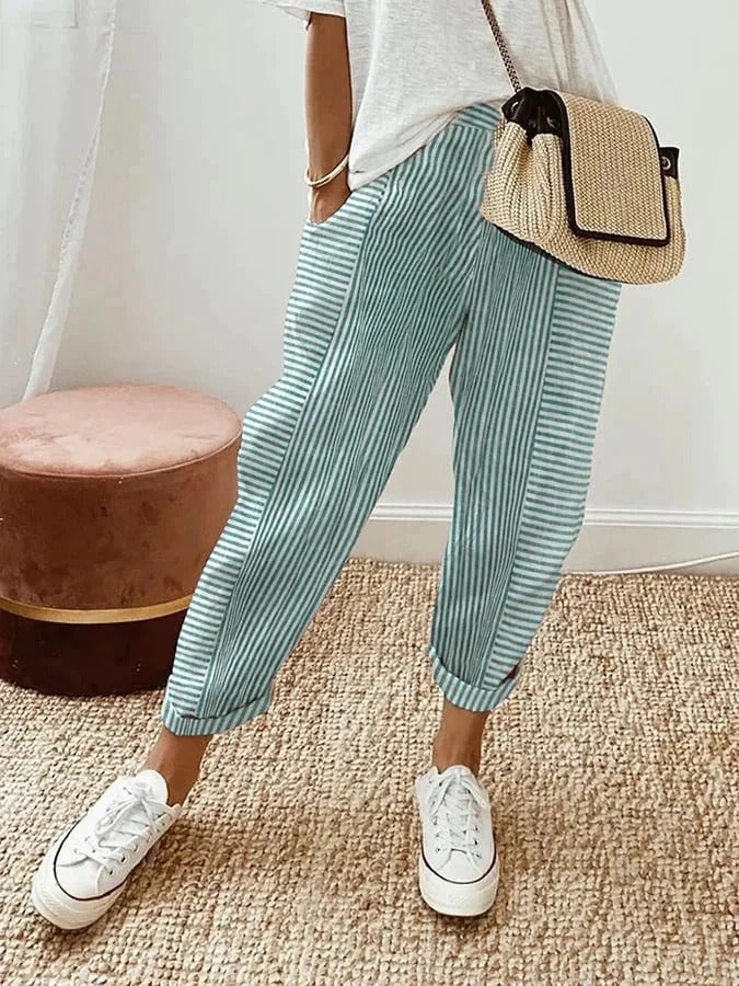 Cajsa - Pantalons Rayés en Coton