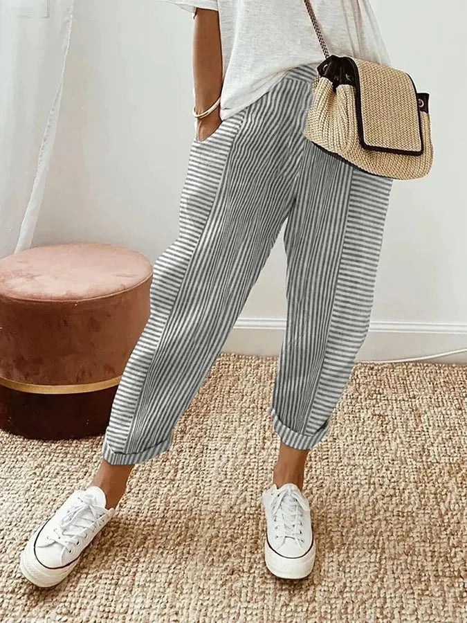 Cajsa - Pantalons Rayés en Coton