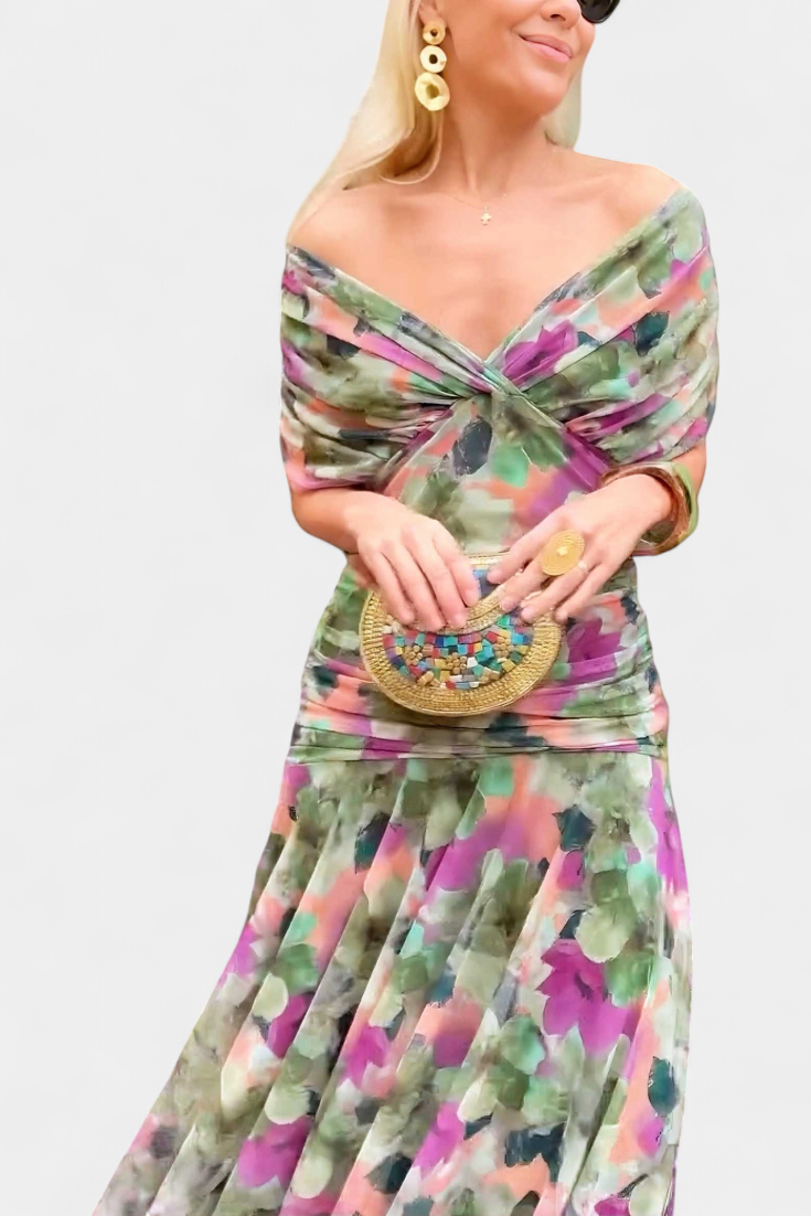 Alondra | Robe longue à col en V et à fleurs