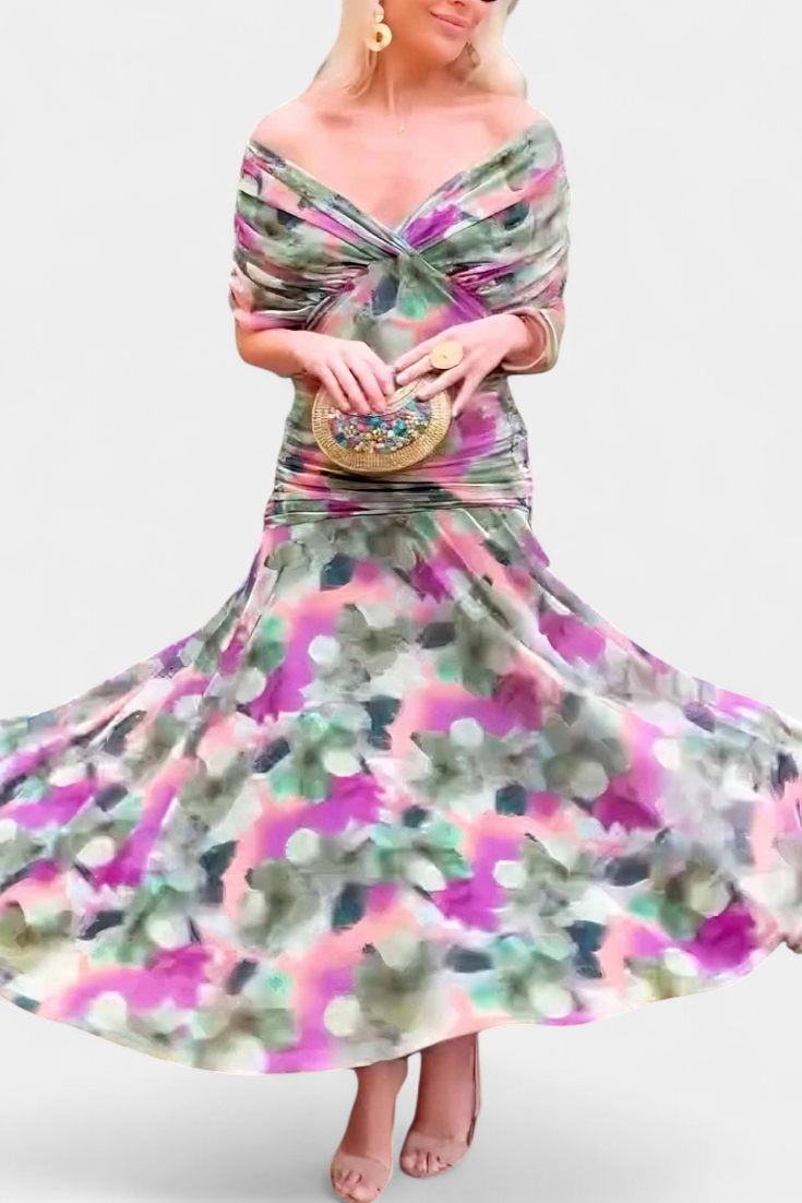 Alondra | Robe longue à col en V et à fleurs